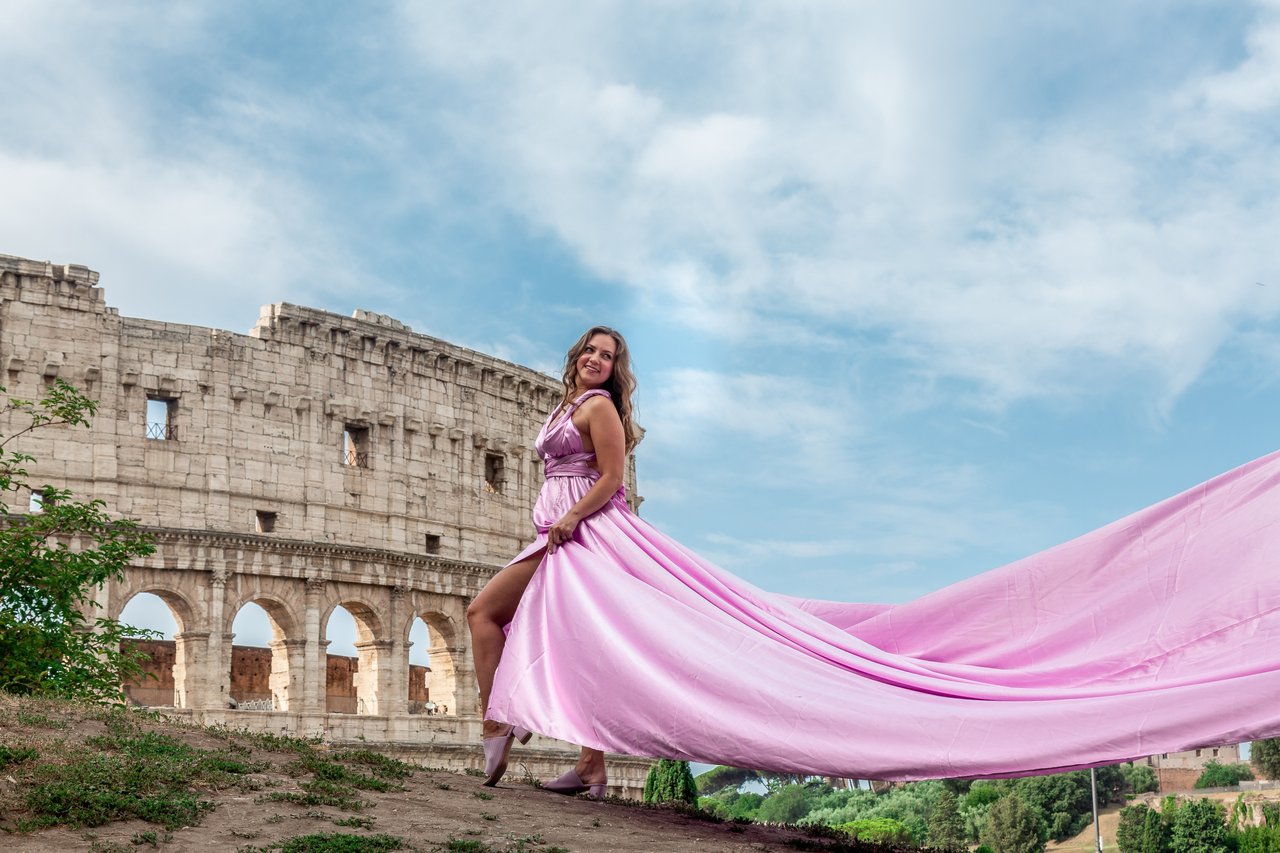 Professional photoshoot with a flying dress